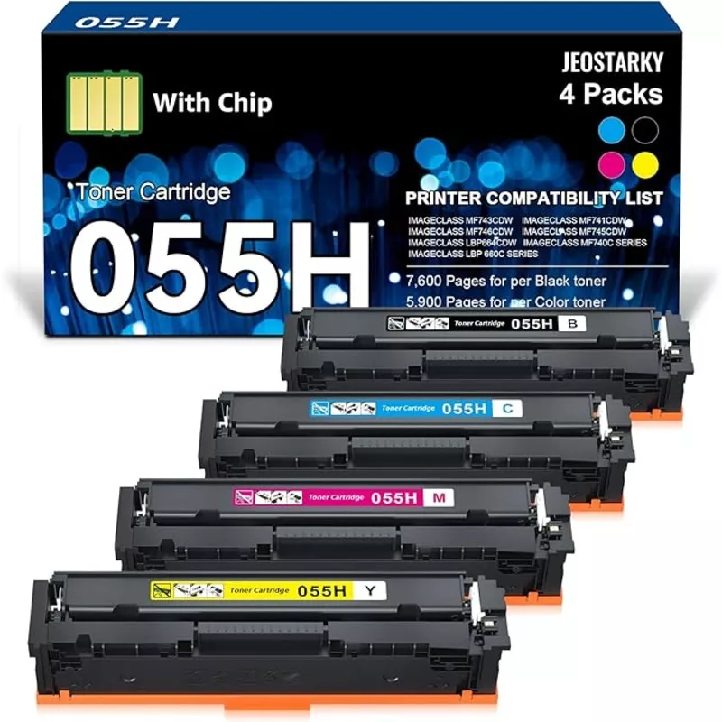 055 High Capacity Toner Cartridge Replacement for Canon 055H 055 Toner Cartridges Set for Canon MF743Cdw Ink Color imageCLASS MF743Cdw MF741Cdw MF741C MF743C Printer (4 Pack)