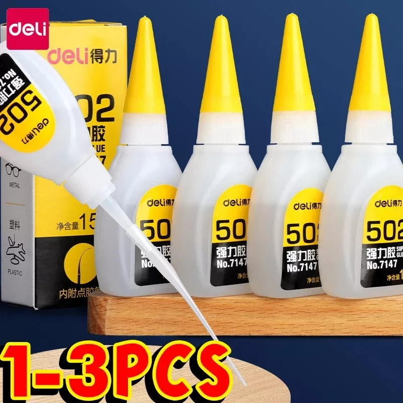 1-3pcs Deli 502 Super Glue Instant Quick-drying Cyanoacrylate Adhesive Leather Rubber Wood Metal Strong Bond Liquid Glue Tool 1pc