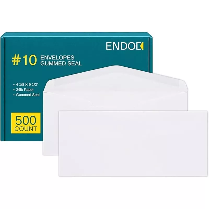 #10 Business Envelopes, 500 Count, Mailing Envelopes, 4 1/8 x 9 1/2 Inch Size, Gummed Flap Envelopes Letter Size, 24 LB Paper – Bright White Color