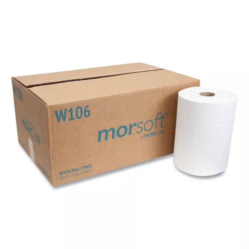 10 Inch Roll Towels, 1-Ply, 10" x 800 ft, White, 6 Rolls/Carton