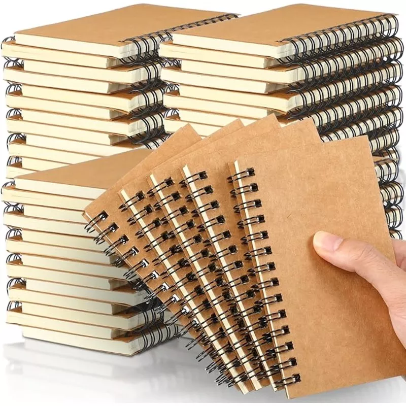 100 Pcs Spiral Memo Pads 5 x 3” Small Pocket Spiral Journal Notepad Ruled Notebook Sketchbook Kraft Cover Notebooks, 120 Pages for Note Taking Business Office School Supplies (Kraft Color)