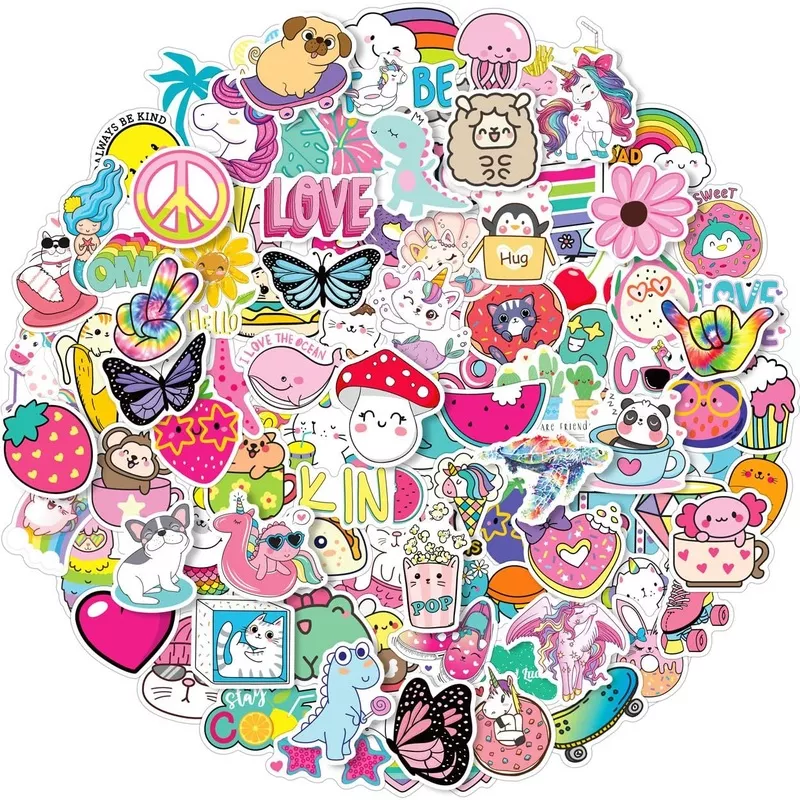 100 PCS Waterproof Vinyl Stickers Pack for Kids, Cute Fun Water Bottle Stickers for Girls and Boys