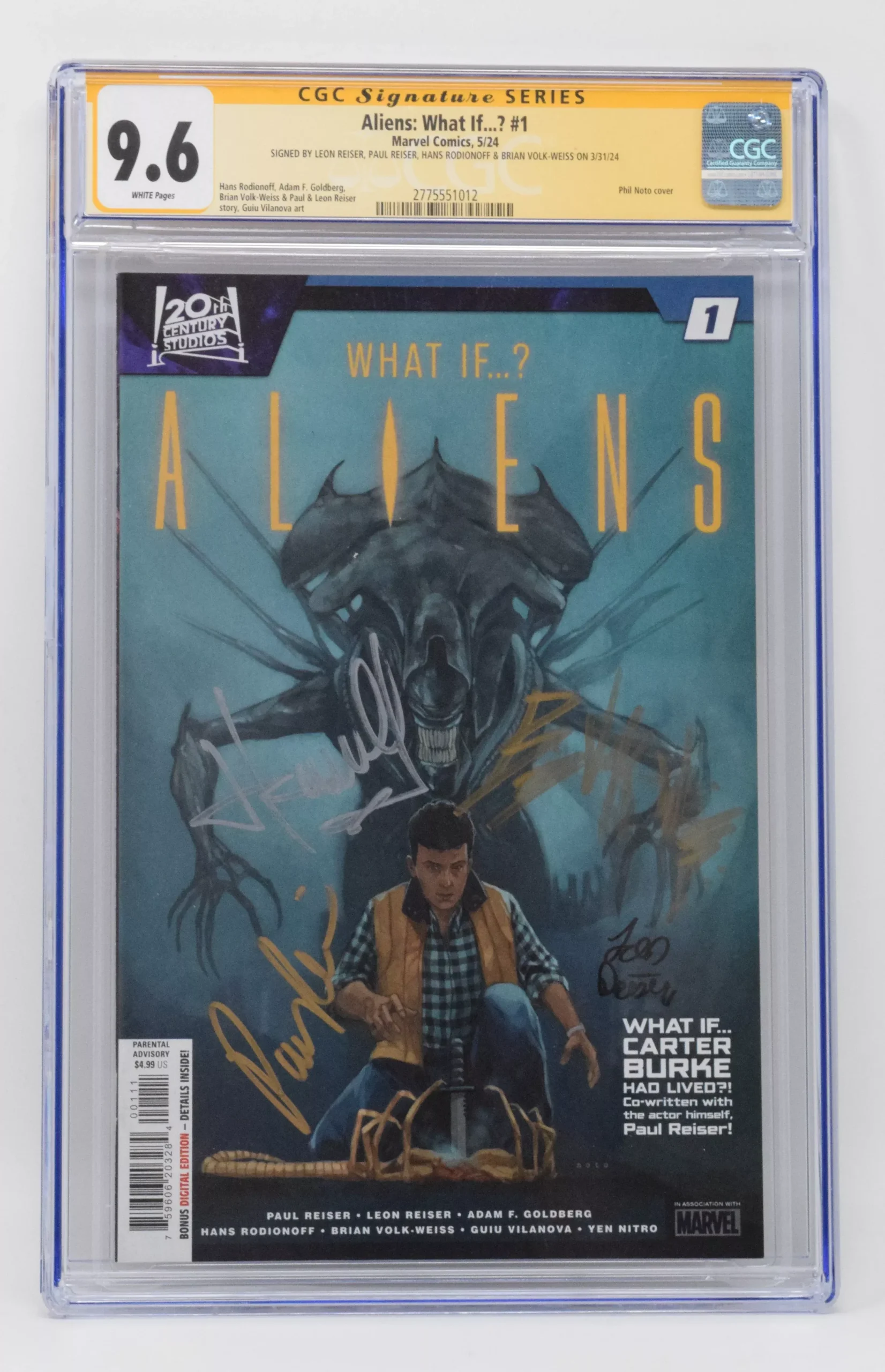 Aliens What If #1 A Marvel Phil Noto CGC SS 9.6 SIGNED 4x Leon + Paul Reiser Hans Rodionoff Brian Volk-Weiss