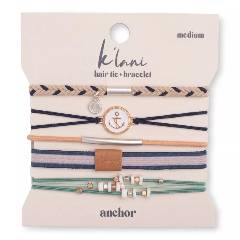 “Anchor” White & Gold Nautical Charm Hair Tie Bracelets: Medium