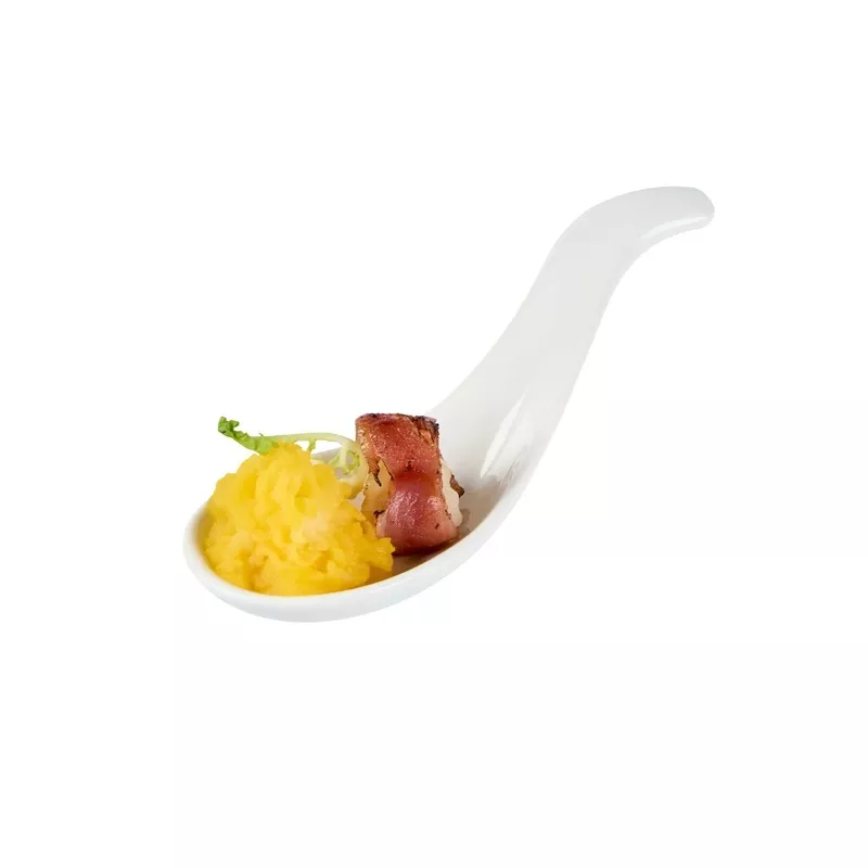 Chef 101 White Porcelain Wave Spoon - 5" x 1 3/4" x 1" - 240 count box