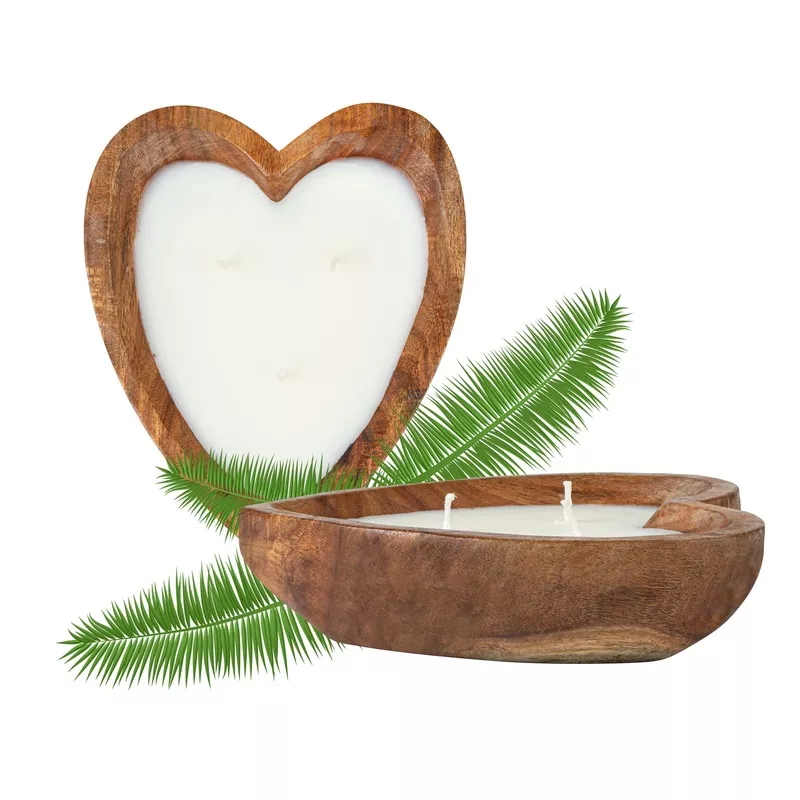 Coco Casa Handmade Wood Heart Bowl Candle - Pineapple Papaya - 7" x 5 1/2" x 2" - 1 count box