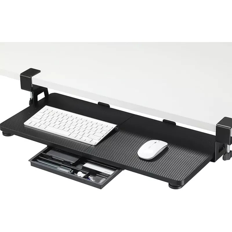 ETHU Keyboard Tray Under Desk, 26.77″ X 11.81″ Large Size Keyboard Tray with C Clamp-on Mount Easy to Install, Computer Keyboard Stand, Ergonomic Keyboard Tray for Home and Office (Carbon)