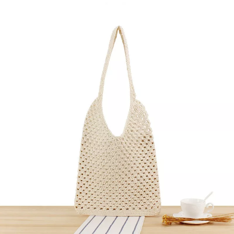 Fashionable Crochet Tote Bag Bowlift Pink