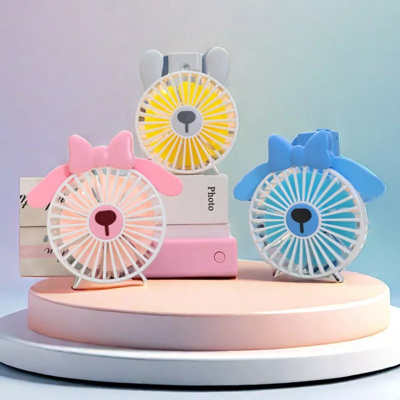 Ladies Portable Hand Fan with Cute Design Bowlift Light gray