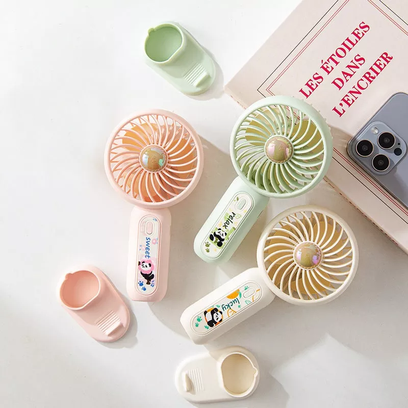 Ladies Portable Mini Hand Fan with Funny Design Bowlift White