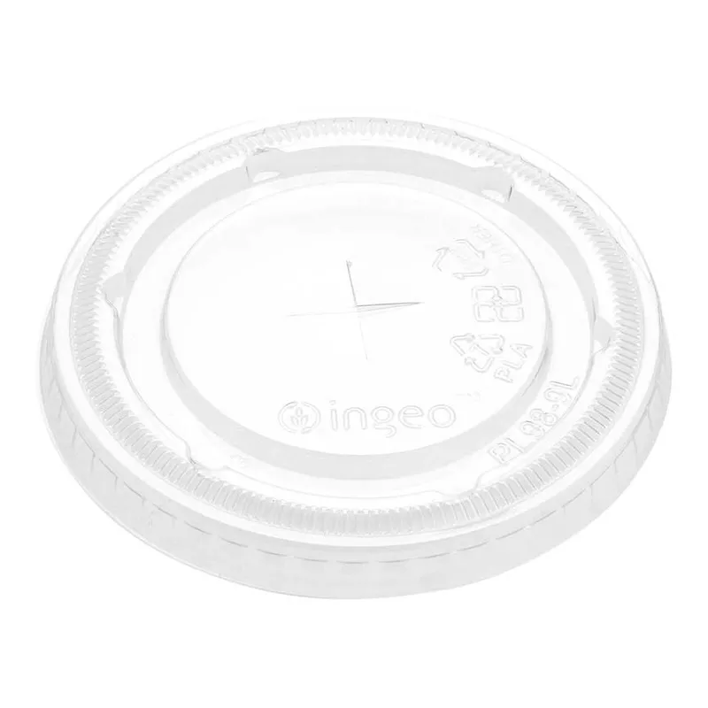 Sustain Round Clear PLA Plastic Flat Lid - For 9, 12, 16 and 20 oz Drinking Cup, Compostable - 100 count box