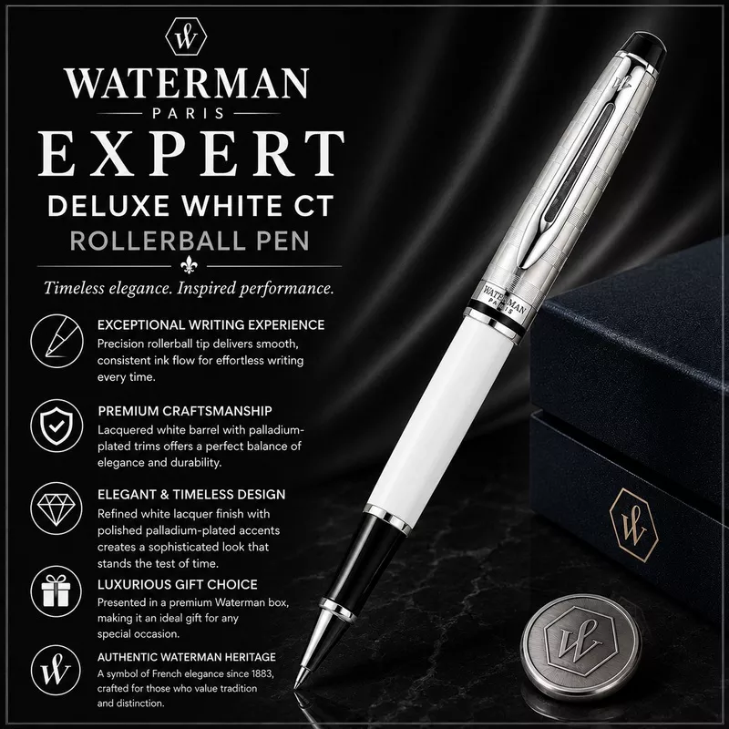 Waterman Expert Deluxe White CT Rollerball PenPremium Writing Instrument