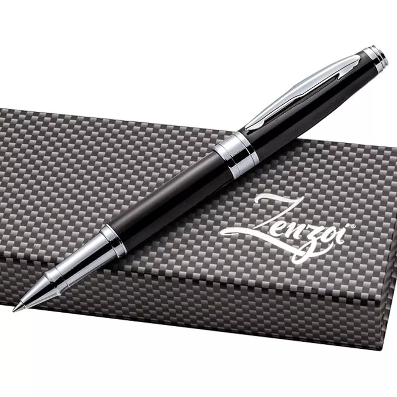 ZenZoi Executive Rollerball – Elegant Black Fine Point Smooth Writing Gel Ink. Luxury Pen for Men, Women. Refillable, Business, High-End Gift Set
