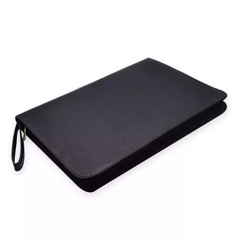 Zippered Leather Pen Portfolio – Holds 48 Black