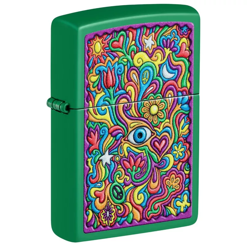 Zippo Trippy Design Multi Color Lighter Bright and Funky Grass Green Matte Lighter